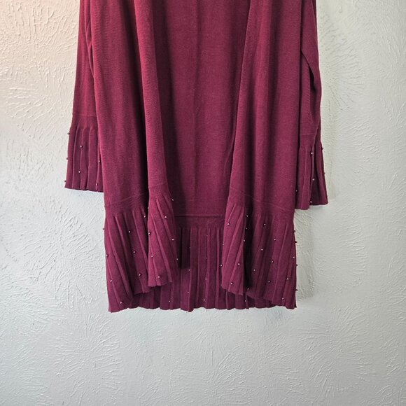 Chico's Cardigan Sweater Pearl Beaded S Burgundy Red Open Front Formal Drape Top - Picture 4 of 11